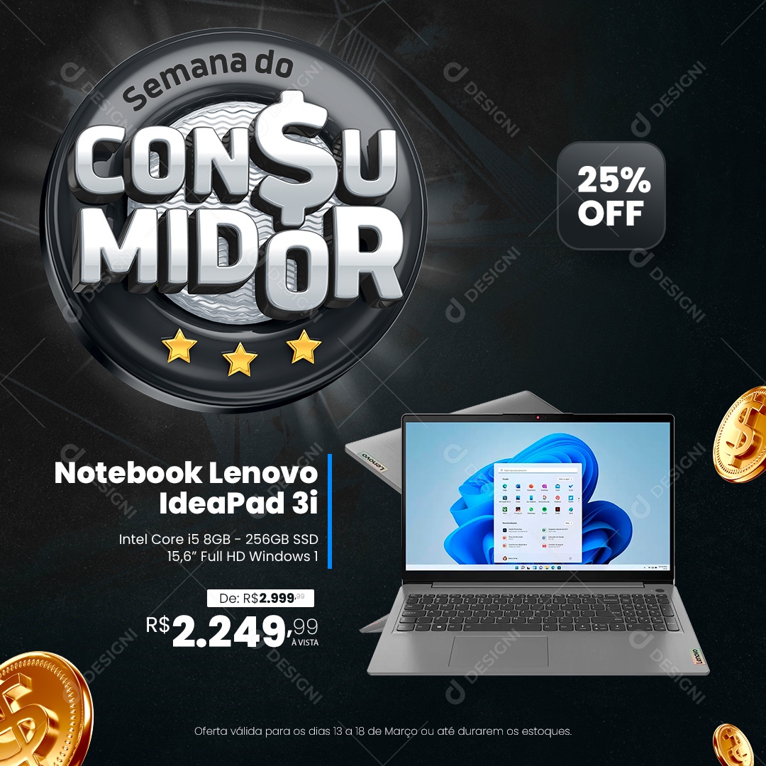 Semana Do Consumidor Notebook Lenovo 25% Off Informática Social Media PSD Editável
