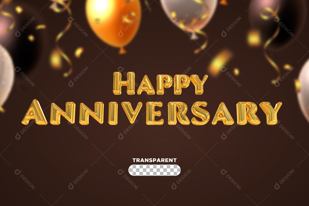 Feliz Aniversario Dourado Elemento 3D PSD