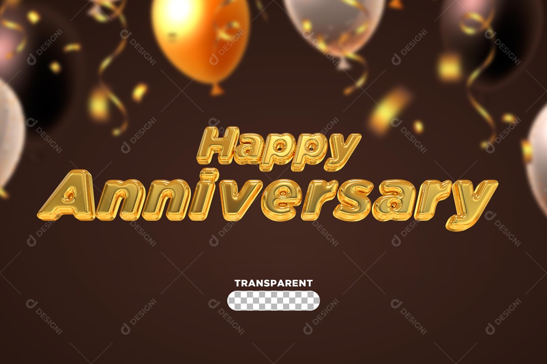 Feliz Aniversario Dourado Elemento 3D PSD