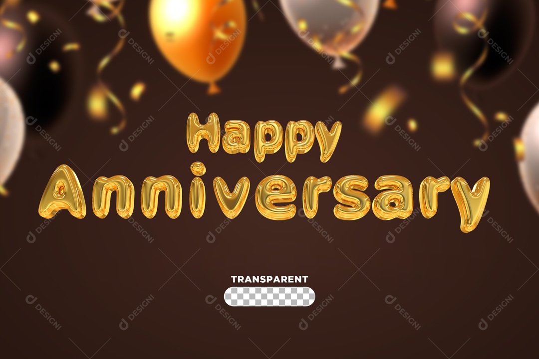 Feliz Aniversario Dourado Elemento 3D PSD