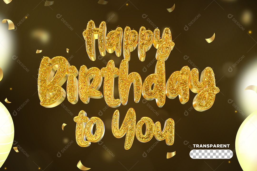 Feliz Aniversario Para Você Dourado Com Detalhes Elemento 3D PSD