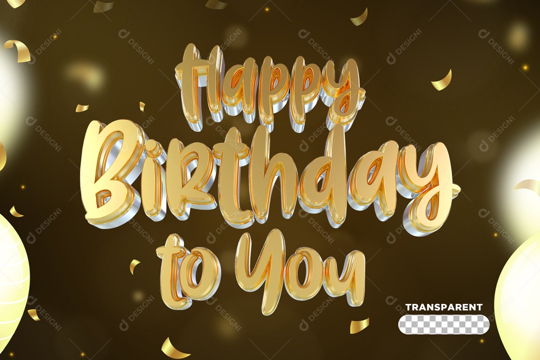 Feliz Aniversario Para Você Branco E Dourado Elemento 3D PSD