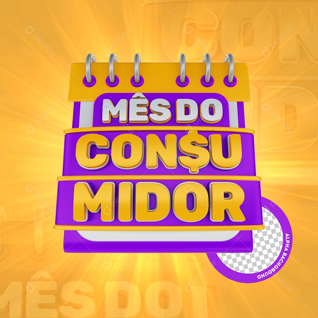 Mês Do Consumidor Selo 3D Roxo e Dourado Para Composição PSD
