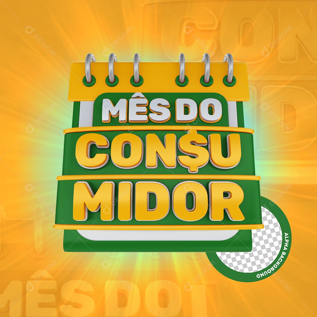 Mês Do Consumidor Selo 3D Verde e Dourado Para Composição PSD