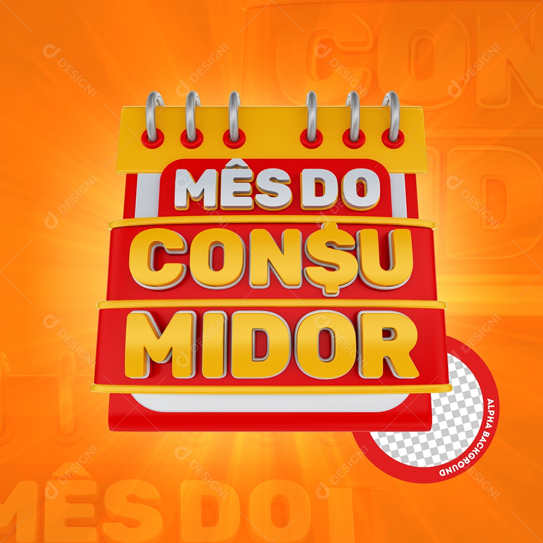 Mês Do Consumidor Selo 3D Vermelho e Dourado Para Composição PSD