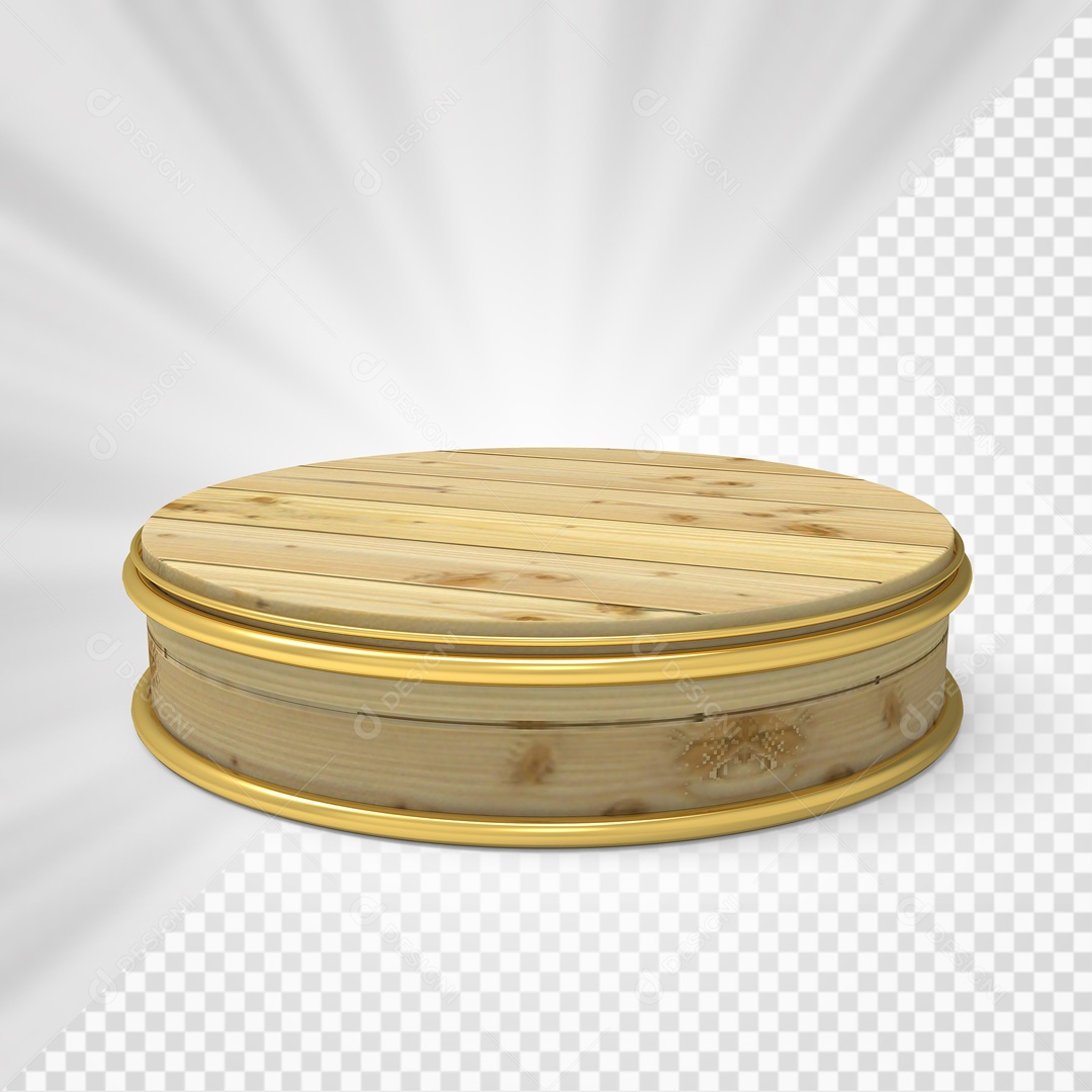 Podium Carvalho Com Borda Dourada Elemento 3D Para Composição PSD