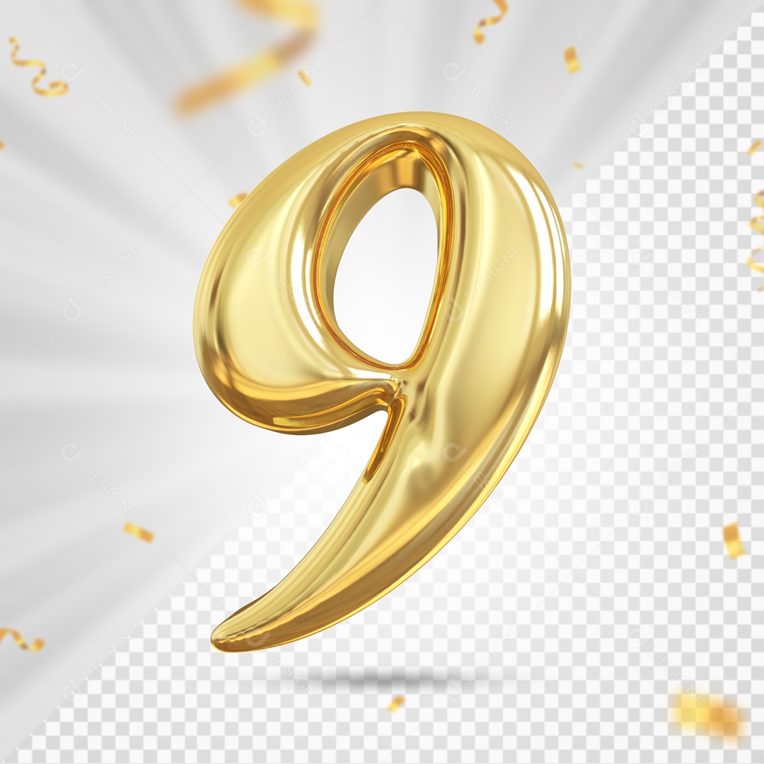 Numero 9 Amarelo Festa Elemento 3D PSD