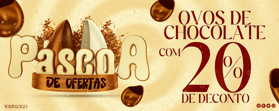 Páscoa de Ofertas Ovos de Chocolate Com 20% de Desconto Social Media PSD Editável