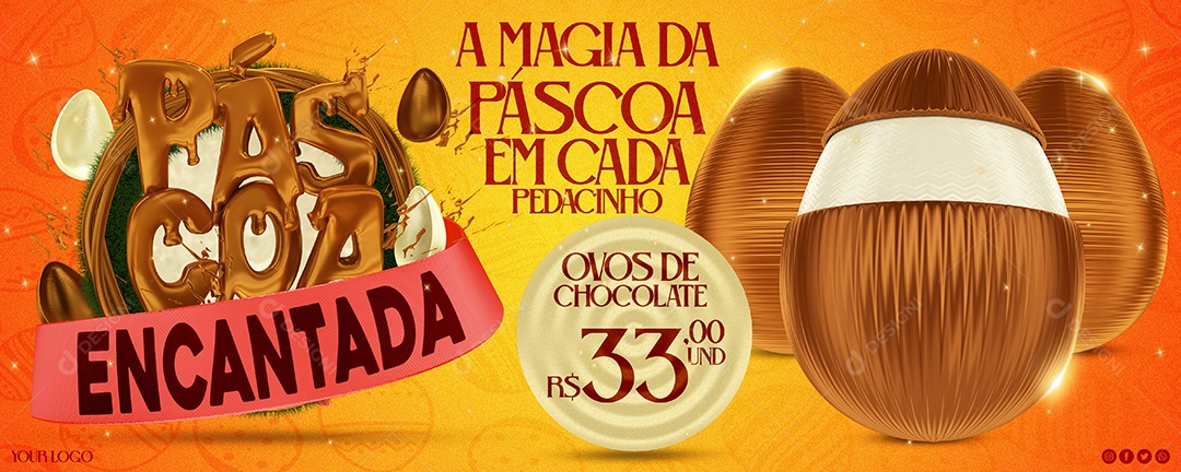 Banner Páscoa Encantada A Magia da Páscoa em Cada Pedacinho Social Media PSD Editável