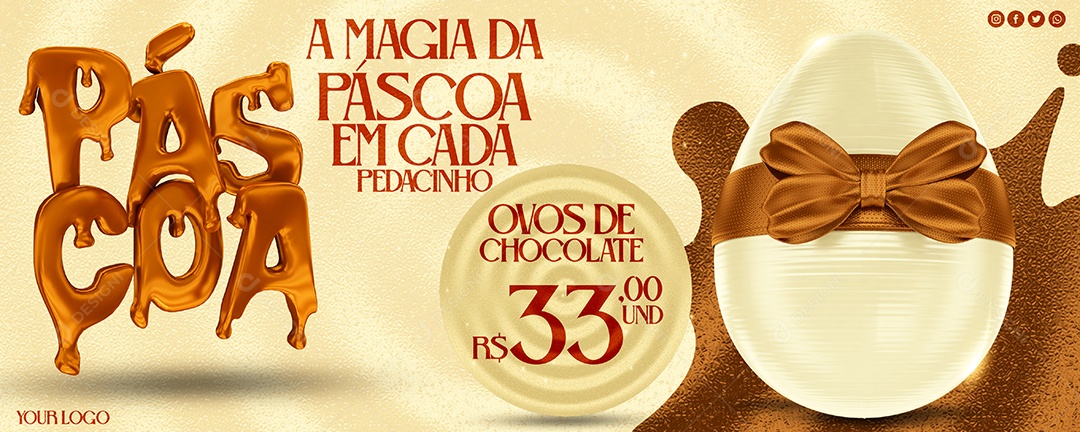 Banner Páscoa A Magia da Páscoa em Cada Pedacinho Social Media PSD Editável