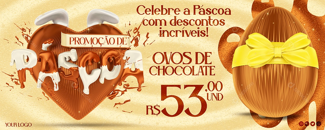 Banner Promoção de Páscoa Venha Conferir Social Media PSD Editável