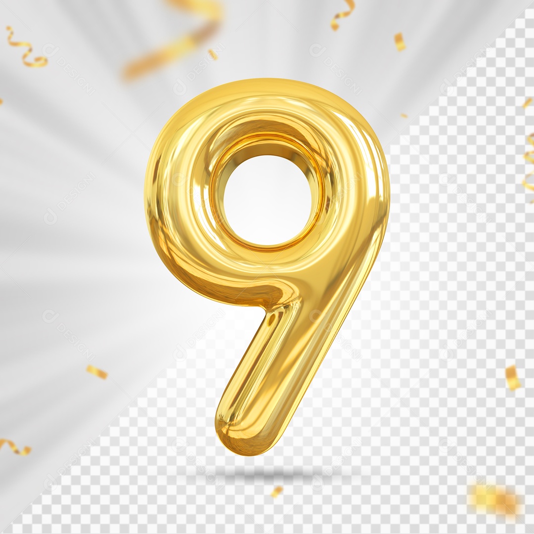 Numero 9 Amarelo Festa Elemento 3D PSD