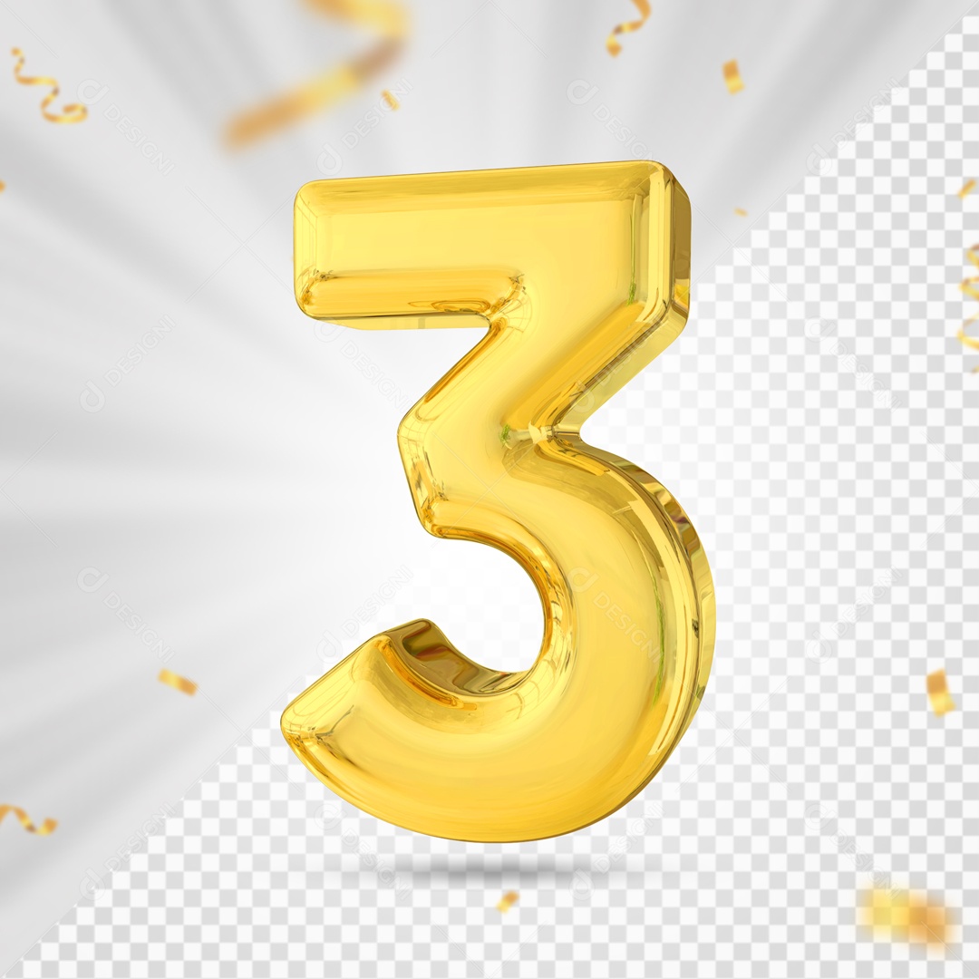 Numero 3 Amarelo Festa Elemento 3D PSD
