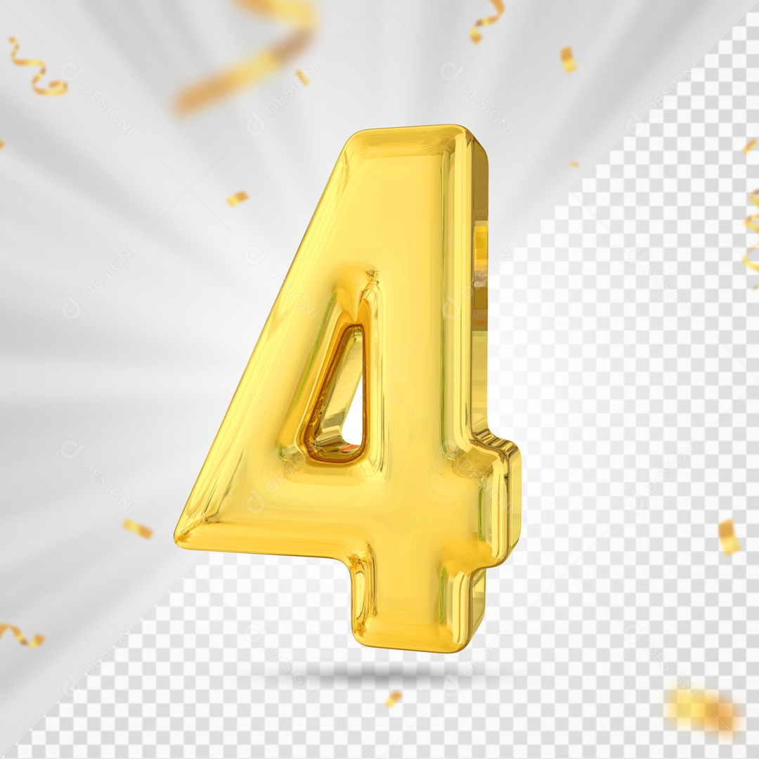 Numero 4 Amarelo Festa Elemento 3D PSD