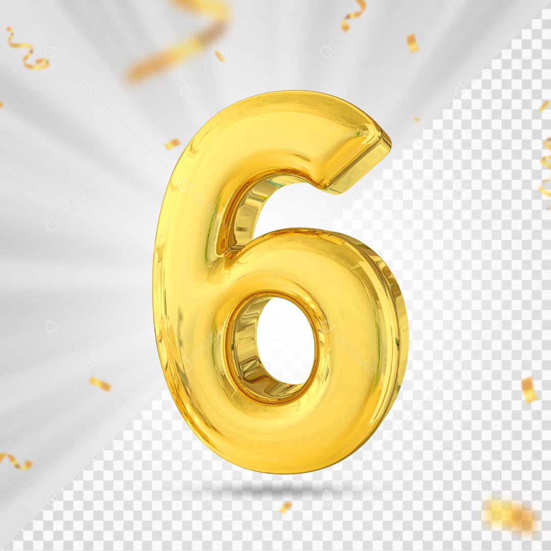 Numero 6 Amarelo Festa Elemento 3D PSD
