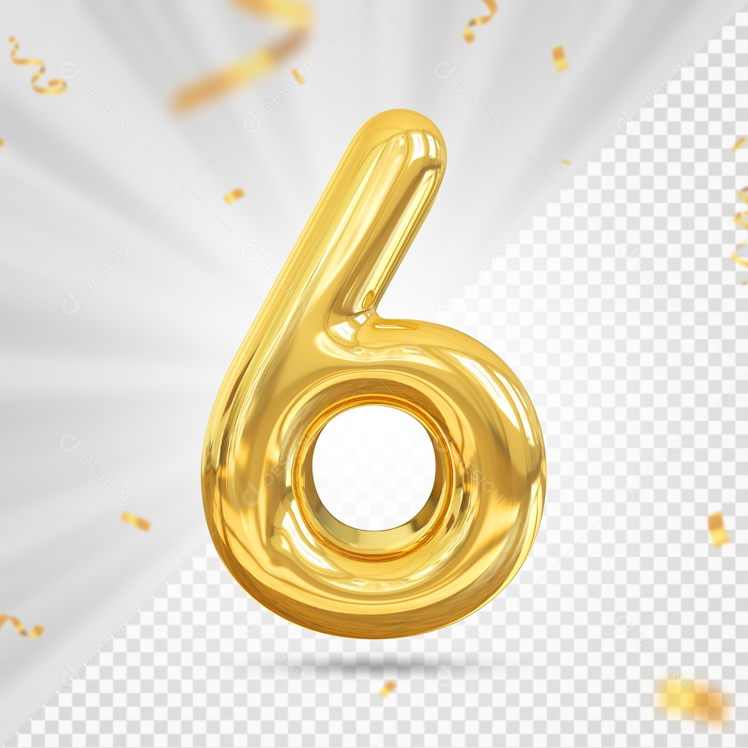 Numero 6 Amarelo Festa Elemento 3D PSD