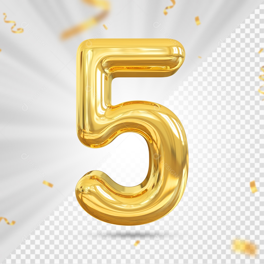 Numero 5 Amarelo Festa Elemento 3D PSD