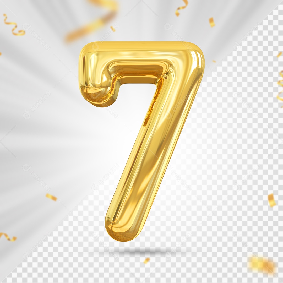 Numero 7 Amarelo Festa Elemento 3D PSD