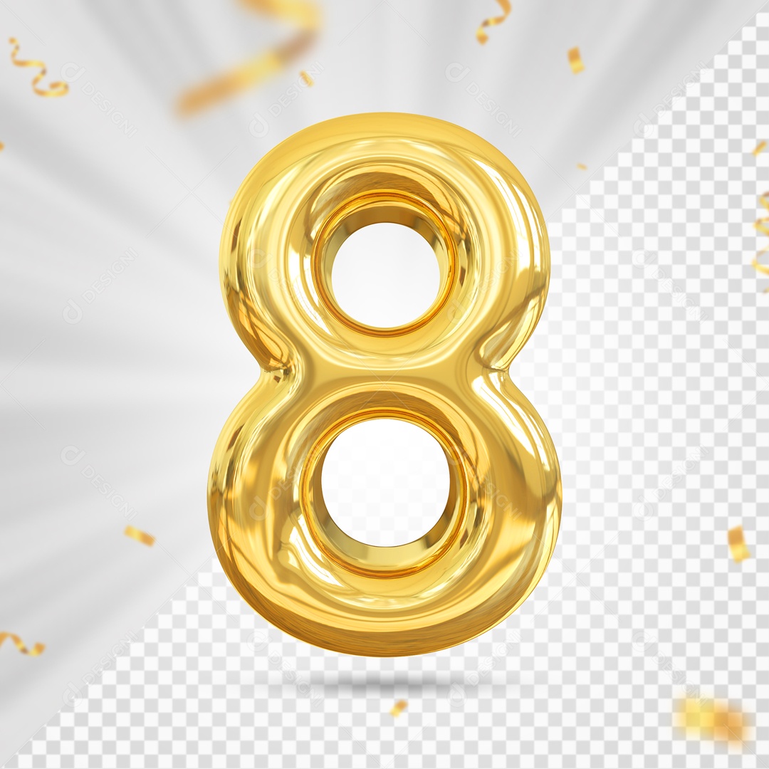 Numero 8 Amarelo Festa Elemento 3D PSD