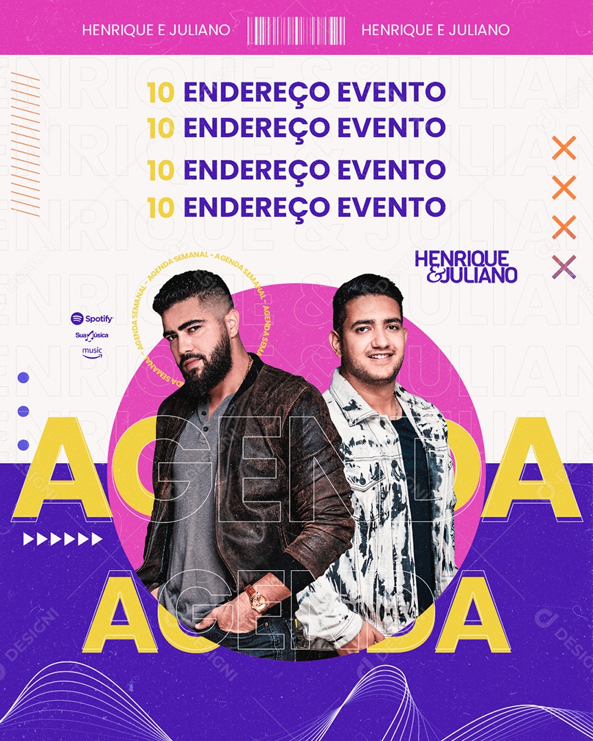 Flyer Agenda Próximos Shows Dupla Sertaneja Henrique e Juliano Social Media PSD Editável