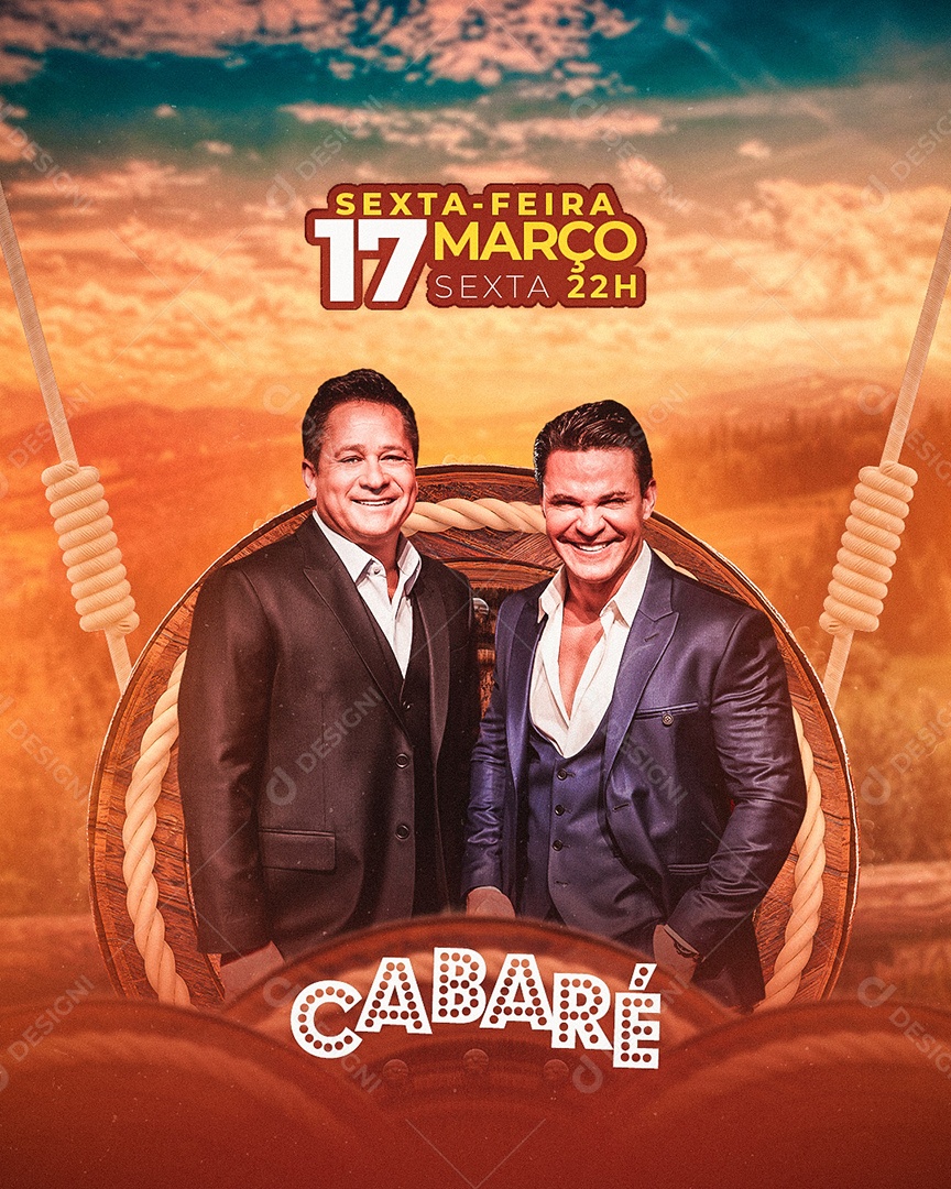 Flyer Show Cabaré Cantores Sertanejo Modão Social Media PSD Editável