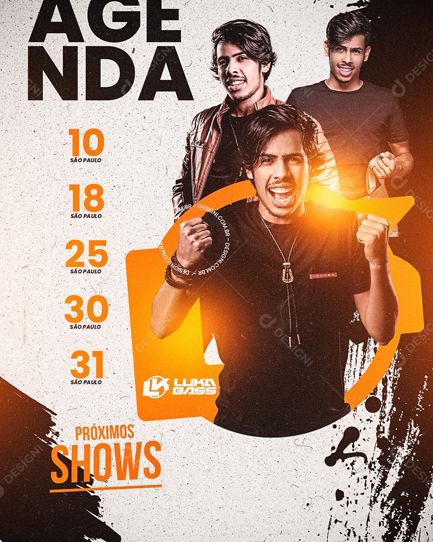 Flyer Agenda Próximos Shows Cantor Luka Bass Social Media PSD Editável