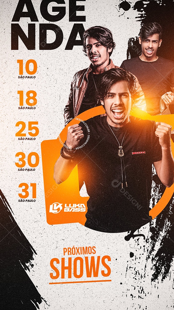 Flyer Agenda Próximos Shows Cantor Luka Bass Story Social Media PSD Editável
