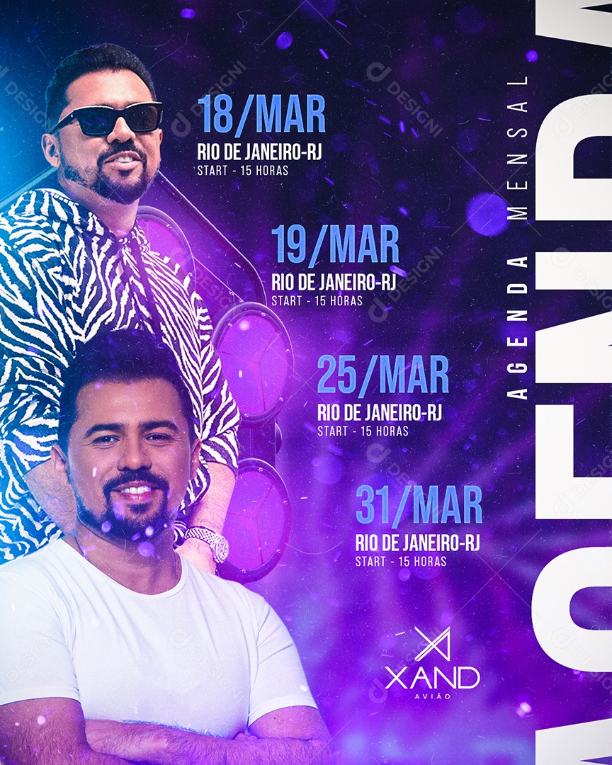 Flyer Agenda Próximos Shows Cantor Xand Avião Social Media PSD Editável