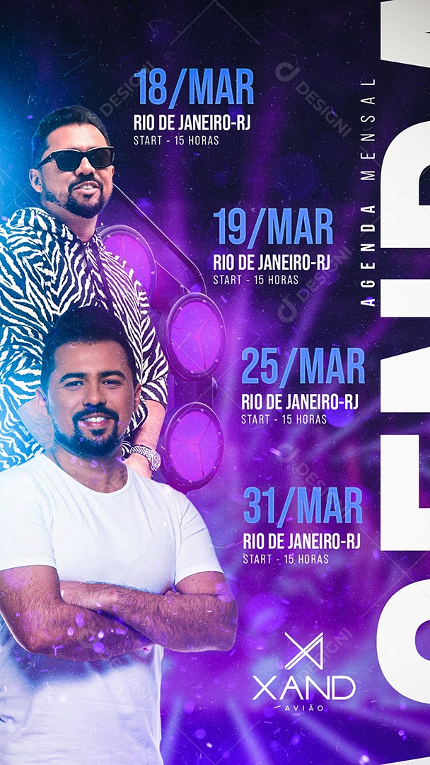 Flyer Agenda Próximos Shows Cantor Xand Avião Story Social Media PSD Editável