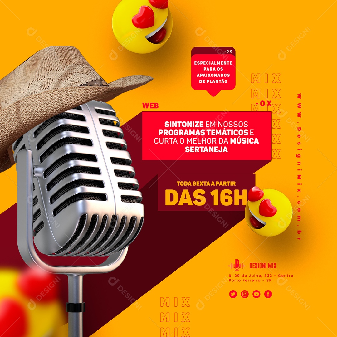 Sintonize Em Nossos Programas Temáticos Rádio Social Media PSD Editável