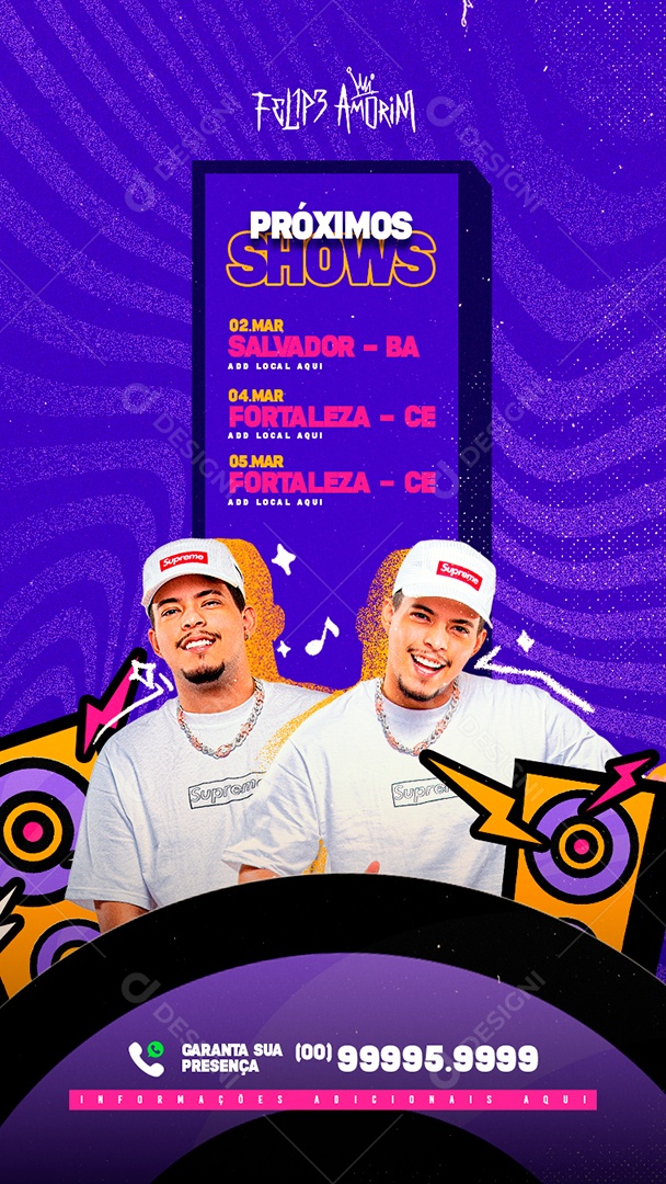 Flyer Agenda Próximos Shows Cantor Felipe Amorim Story Social Media PSD Editável