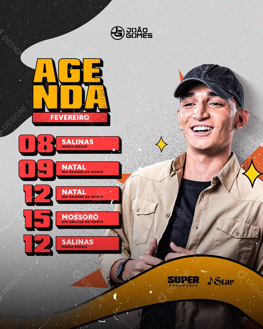 Flyer Agenda Próximos Shows Cantor João Gomes Social Media PSD Editável