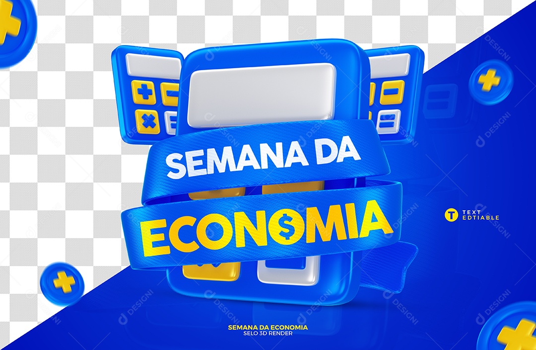 Semana Da Economia Selo 3D Azul Para Composição PSD