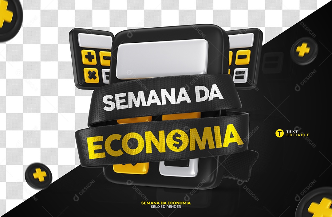 Semana Da Economia Selo 3D Preto Para Composição PSD