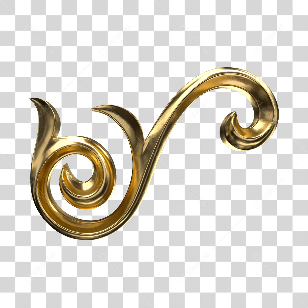 Cacho Floral Barroco Elemento 3D Dourado Para Composição PNG Transparente