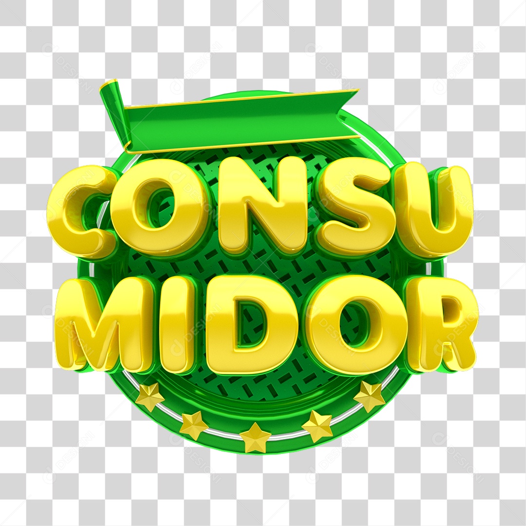 Consumidor Selo 3D Amarelo e Verde Para Composição PNG Transparente