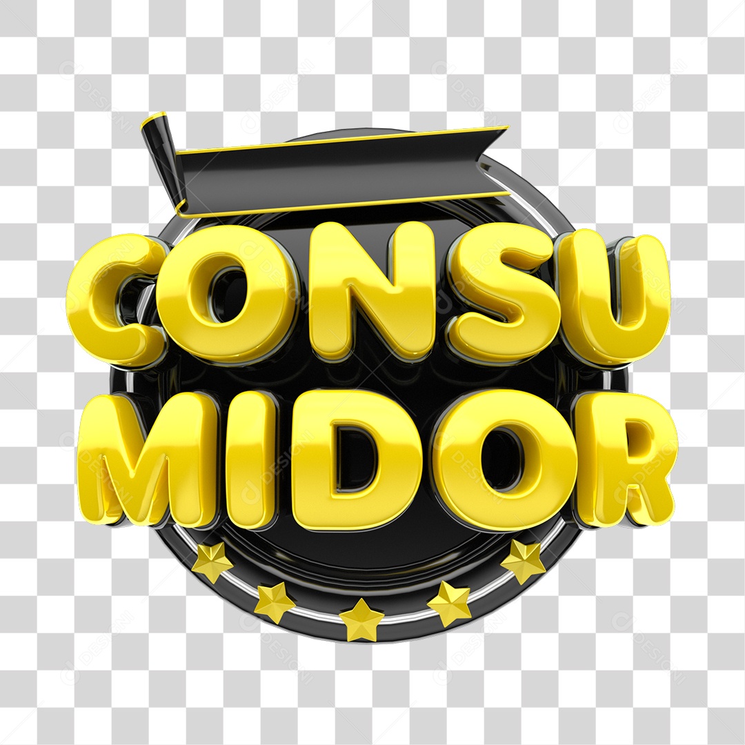 Consumidor Selo 3D Amarelo e Preto Para Composição PNG Transparente
