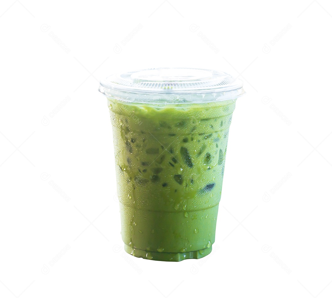 Matcha latte gelado ou chá verde com leite condensado tailandês