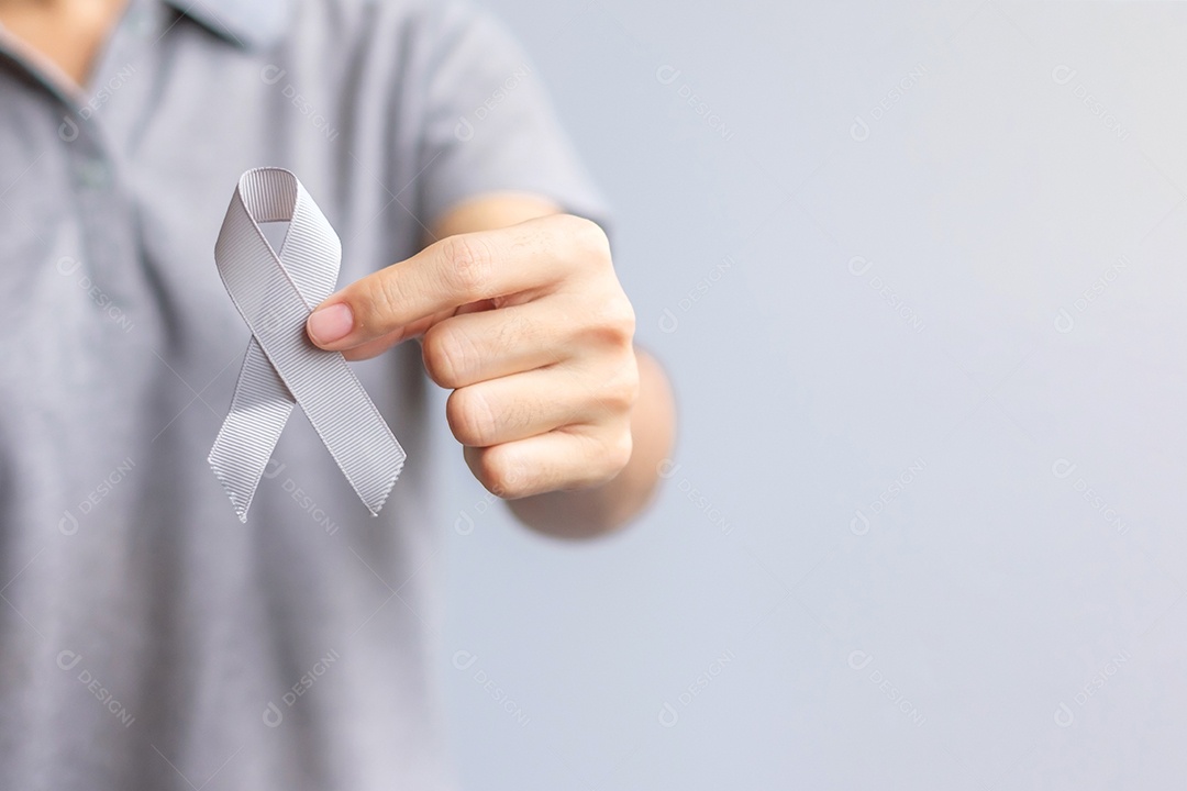 Mês de conscientização do câncer cerebral, fita de cor cinza para apoia