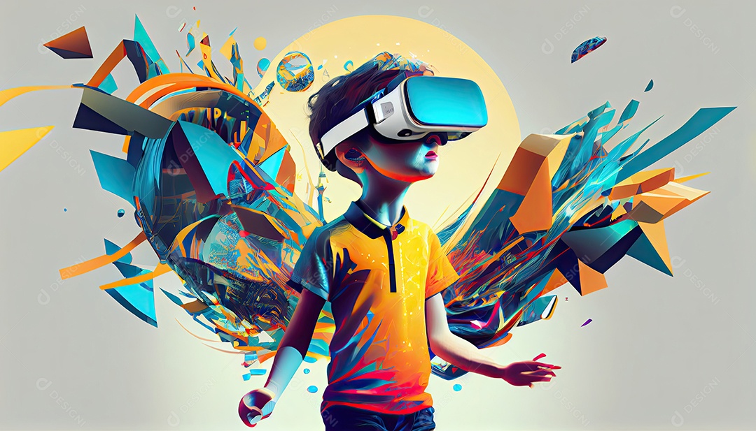 Design de colagem de conceito Metaverso AI com uso de fone de ouvido VR com tecnologia futurista de óculos inteligentes.