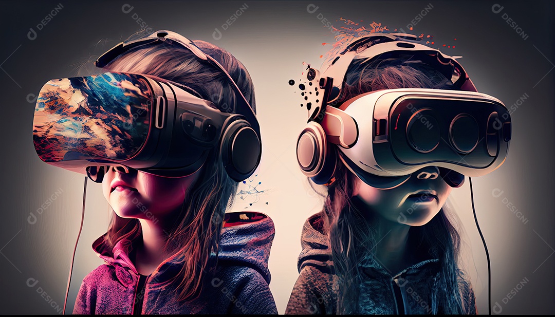 Design de colagem de conceito AI Metaverse com uso de fone de ouvido VR com tecnologia futurista de óculos inteligentes.