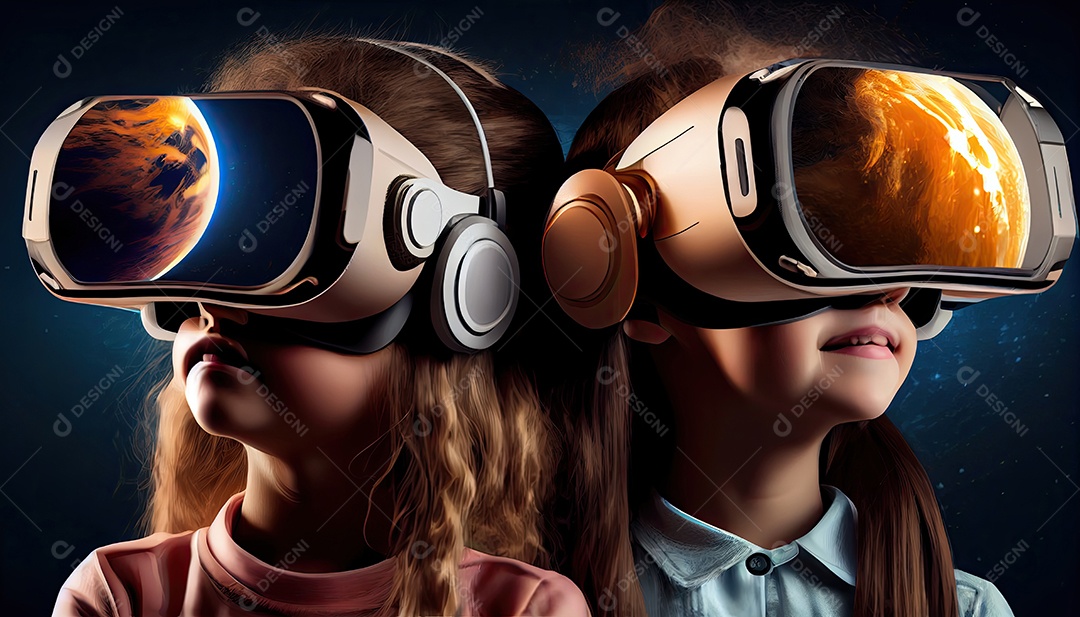 Design de colagem de conceito AI Metaverse com uso de fone de ouvido VR com tecnologia futurista de óculos inteligentes.