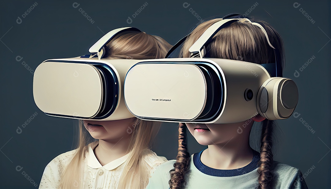 Design de colagem de conceito AI Metaverse com uso de fone de ouvido VR com tecnologia futurista de óculos inteligentes.