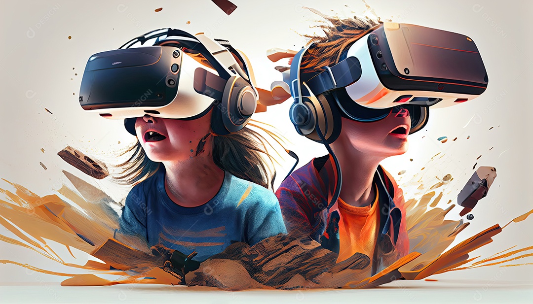 Design de colagem de conceito AI Metaverse com uso de fone de ouvido VR com tecnologia futurista de óculos inteligentes.