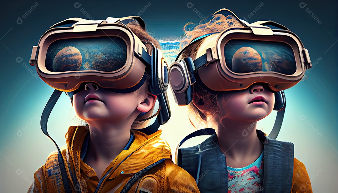 Design de colagem de conceito Metaverso AI com uso de fone de ouvido VR com tecnologia futurista de óculos inteligentes.