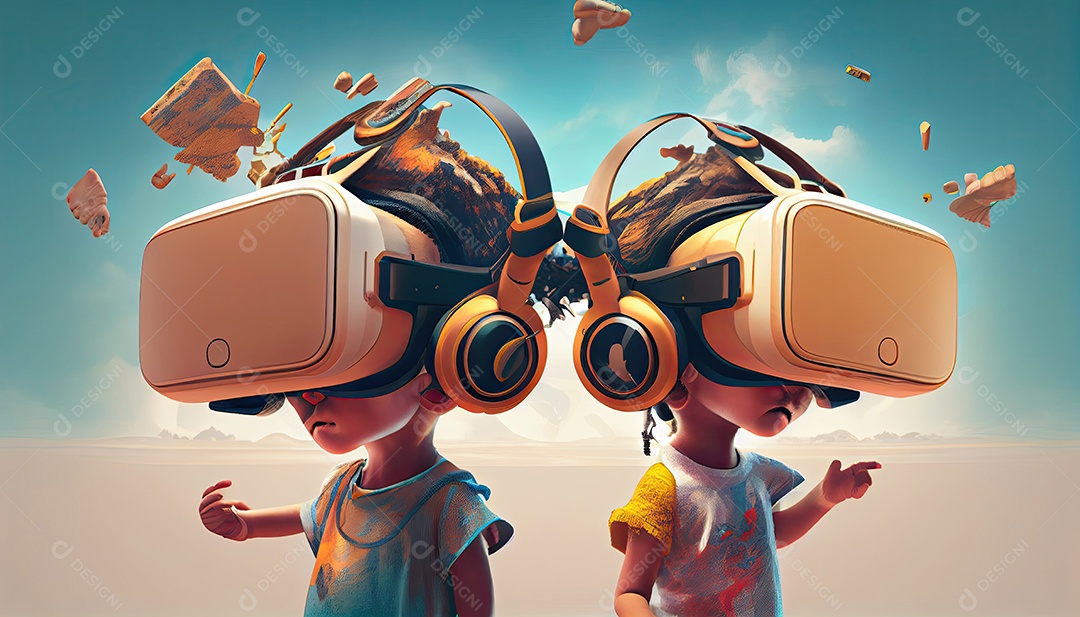 Design de colagem de conceito Metaverso AI com uso de fone de ouvido VR com tecnologia futurista de óculos inteligentes.