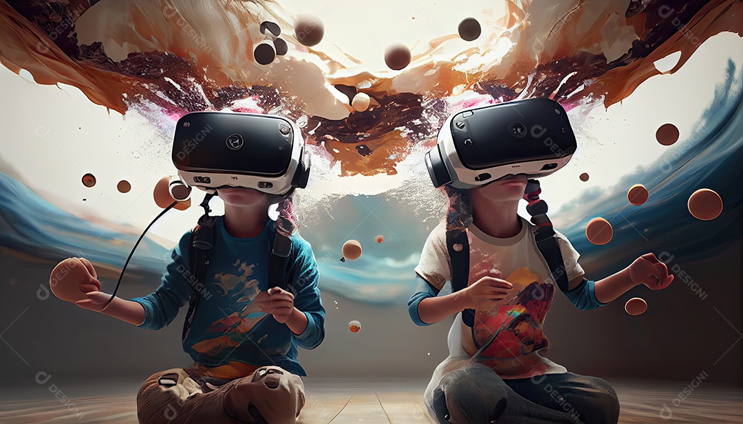 Design de colagem de conceito AI Metaverse com uso de fone de ouvido VR com tecnologia futurista de óculos inteligentes.