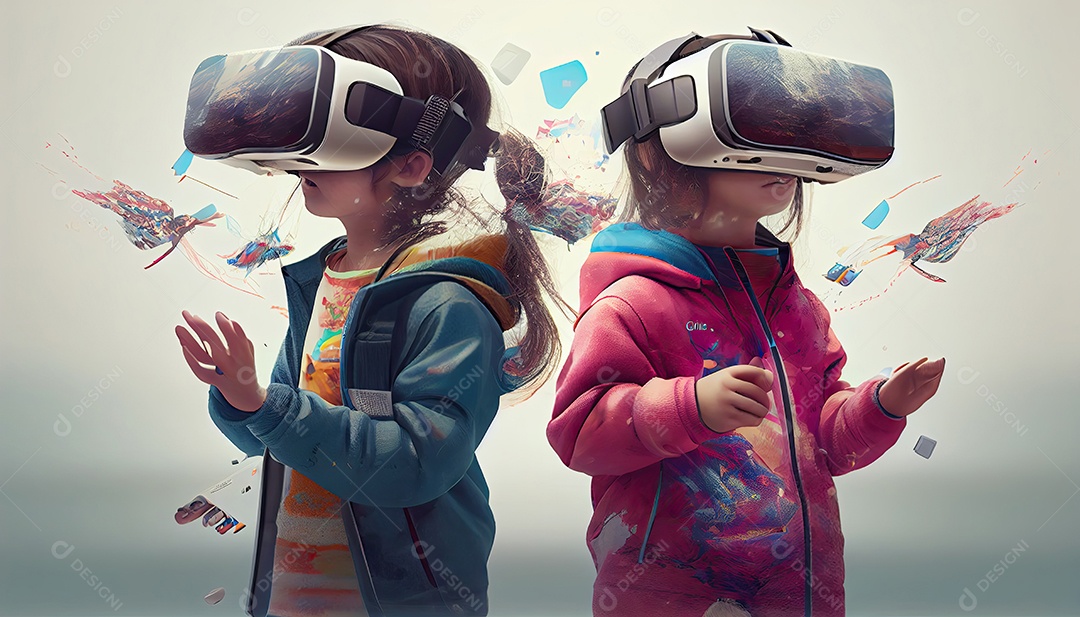 Design de colagem de conceito AI Metaverse com uso de fone de ouvido VR com tecnologia futurista de óculos inteligentes.