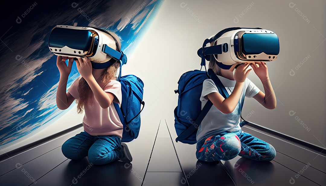 Design de colagem de conceito AI Metaverse com uso de fone de ouvido VR com tecnologia futurista de óculos inteligentes.