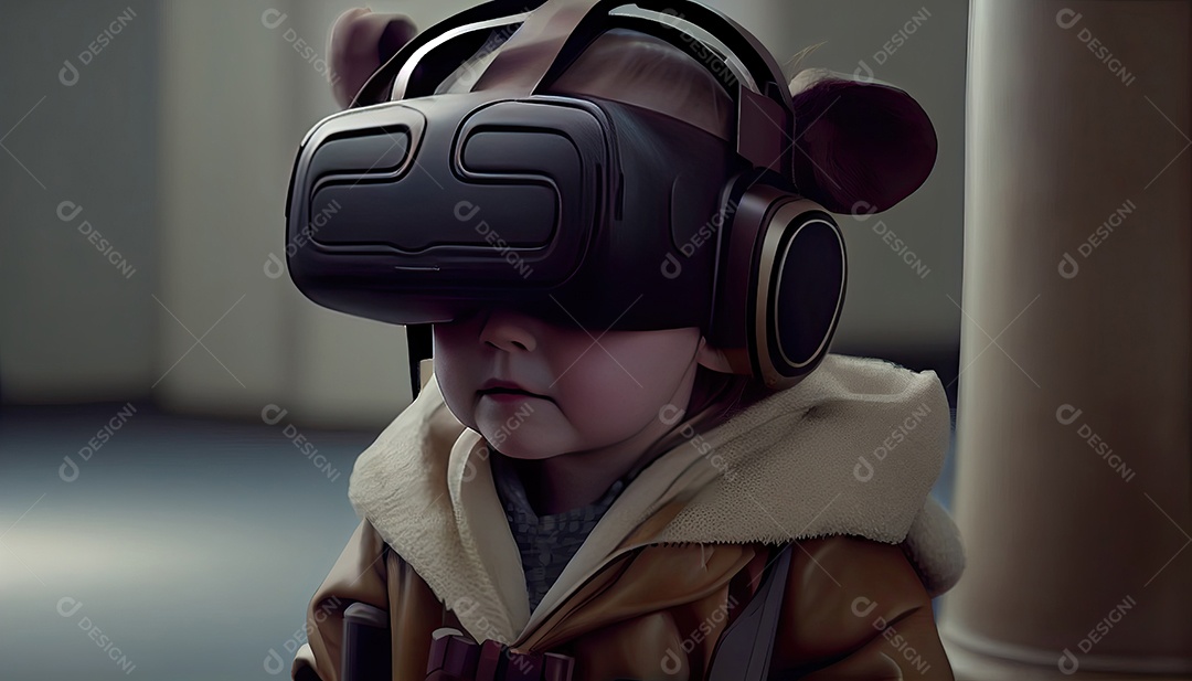 Design de colagem de conceito AI Metaverse com uso de fone de ouvido VR com tecnologia futurista de óculos inteligentes.